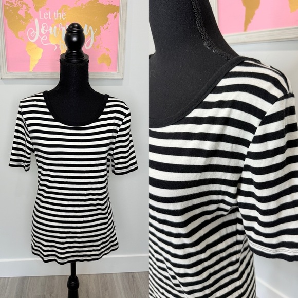 dip Striped Black and White Short Sleeve Top (M) - Picture 1 of 6